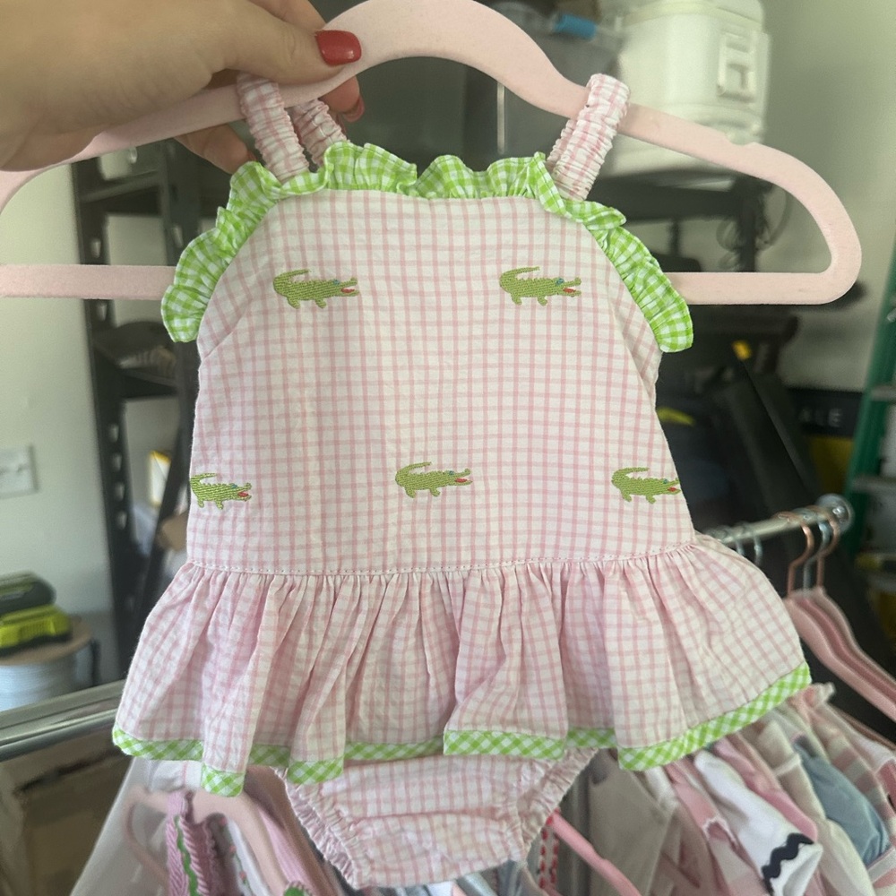 Pink and Green Gingham Baby Romper